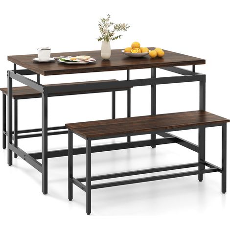 COSTWAY 3 PCS Kitchen Dining Room Furniture Set w/ 108cm Wooden Kitchen Table (1/5)