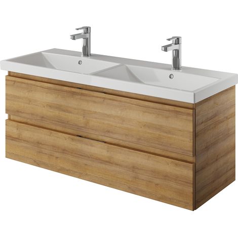 Doppelwaschtisch, grifflos, 120cm, in Riviera Eiche Nb. VILLATORO-66, B/H/T ca. 120/53,2/45 cm (1/5)