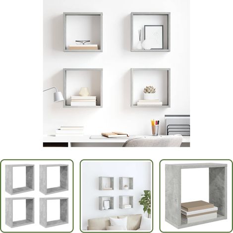 Étagères suspendues - Étagères cube murales 4 pcs Gris béton 30x15x30 cm (1/5)