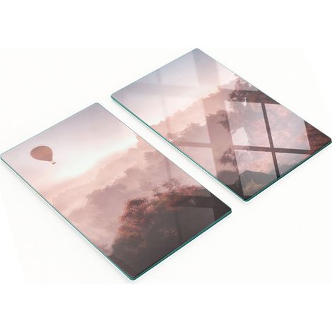 Tableros de vidrio elegantes y resistentes con impresi贸n de un globo aerost谩tico sobre el bosque, 2x30x52 cm.