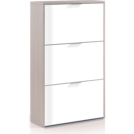 Zapatero 3 puertas abatible blanco y roble (1/2)