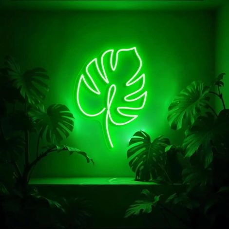 Panneau LED Monstera - Feuille verte - Décoration murale LED - Décoration de jardin - Cadeau pour les amateurs de plantes - Décoration esthétique (1/5)
