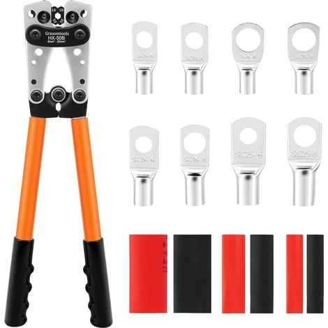 1 Pince à sertir, 60 cosses à anneau, 8 tailles, cuivre étamé, 60 gaines thermorétractables, pour batterie automobile