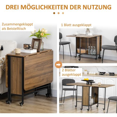Table pliante roulante 2 tablettes rabattables 130x80x74 cm marron (1/4)