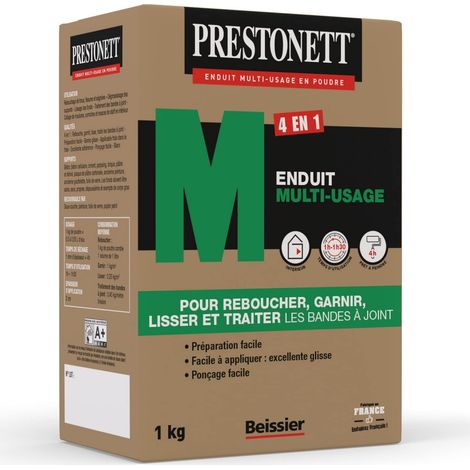 Prestonett – Enduit de lissage et rebouchage 4 en 1 – Poudre blanche multi-usage 1 kg – Pour béton, plâtre, et supports variés – Finition mate