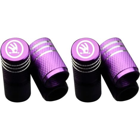 (Violet) 4 bouchons de valve de pneu en aluminium pour voiture, compatibles avec Rapid Octavia, Kodiaq, Karoq, Octavia Citigo, Fabia et Superb (1/5)