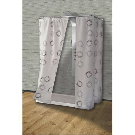 TENDA PER DOCCIA IN PEVA "CERCHI" FONDO BIANCO DECORI MARRONI - cm.180x200h.