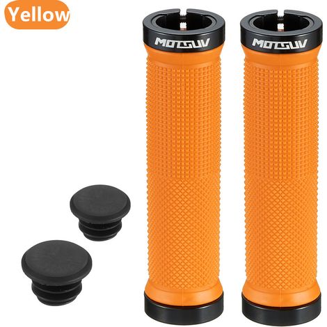 Orange avec étiquette Poignées de guidon, poignées de guidon verrouillables double face en alliage d'aluminium, poignées de guidon antidérapantes en caoutchouc pour vélo (1/5)
