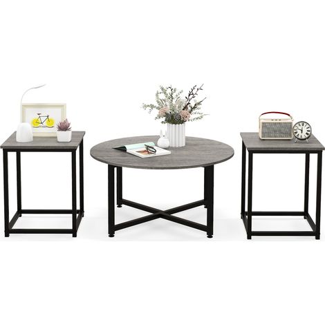 Set di 3 tavolini: tavolo rotondo 80 x 42 cm e 2 tavolini laterali 40 x 40 x 50 cm design moderno in metallo grigio 200011962