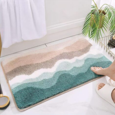 FENOPLASTICATapis de bain en microfibre, absorbant, doux, moelleux, pelucheux, antidérapant, vert, 4060cm (1/4)