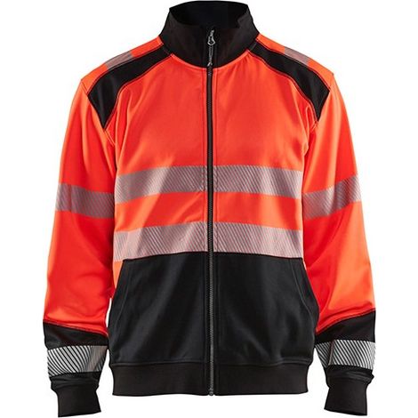 Sweat de travail zippé haute visibilité 3558 - Rouge fluo/Noir S (1/2)
