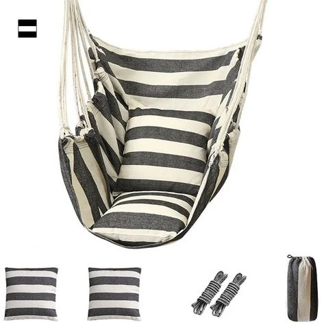 Hamac chaise suspendue 130×100 cm – fauteuil suspendu avec coussin – charge 150 kg – pour maison et jardin (Noir et blanc)