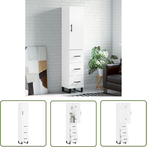 Buffet haut, Enfilade, Armoire de cuisine Blanc 34,5x34x180 cm Bois d'ingénierie WFE499280 DESIGN IN (1/5)