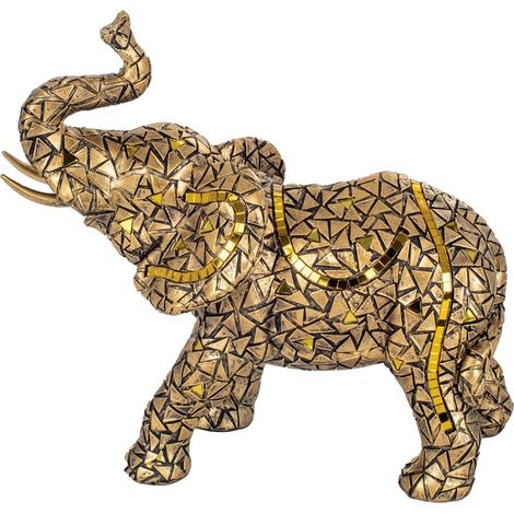 Statuetta di elefante dorato in resina da 22 cm per la decorazione domestica