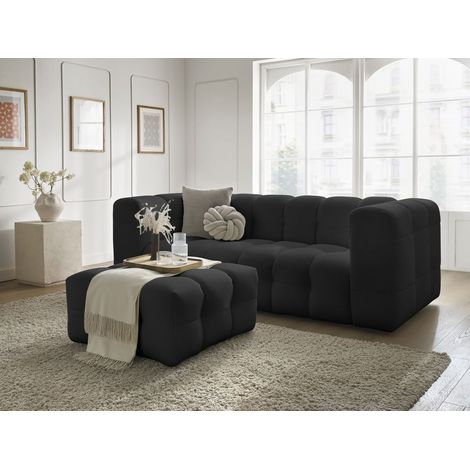 BOBOCHIC - Canapé droit fixe 3 places CLOUD tissu mesh avec pouf Noir (1/5)