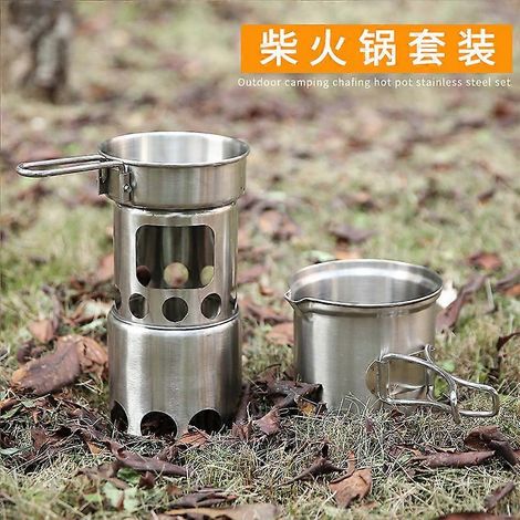 Réchaud à bois d'extérieur en acier inoxydable, réchaud portable, ensemble barbecue pliable et résistant au vent pour le camping (1/5)