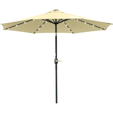 Ombrellone da Giardino Inclinabile Ø265 cm con 32 Luci LED Solari e Manovella, Beige