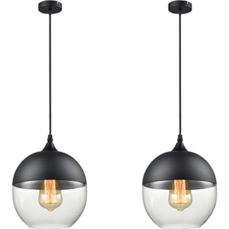 Suspension Luminaire Vintage Industriel Lustre Suspension Abat-jour en Verre Lustre Plafonnier Noir E27 Ø20CM - 2Pcs (1/5)
