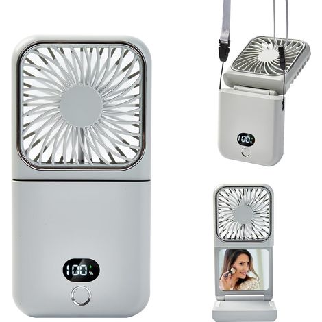 Mini ventilatore portatile 6 in 1: power bank, specchietto per il trucco, supporto per telefono, ventilatore a mano, ventilatore a mano ricaricabile tramite USB, ventilatore da scrivania, 5 velocità,  (1/5)