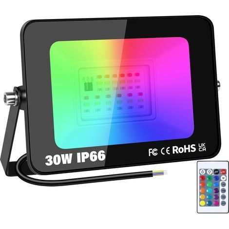 1 Pack 30W RGB Projecteur LED Extérieurs Avec Télécommande, Exterieur & Interieur 16 Couleurs 4 Modes RGBW Lumière de Projecteur, Neon Spot Led Pour Jadin, Terrasse, Patio, IP66 étanche (1/5)