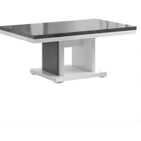 Table basse pied central laqué blanc et imitation granit gris - NEWELL