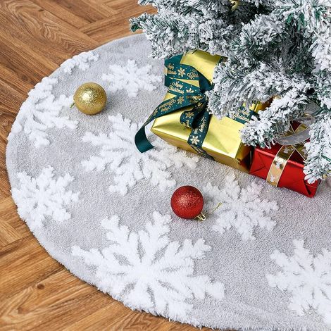 Tapis de sapin de Noël blanc de 122 cm, base flocon de neige (1/5)