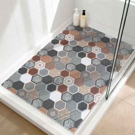 Tapis de douche antidérapant 80 x 120 cm – Tapis de bain doux et confortable avec trous de drainage, tapis de massage en luffa PVC antidérapant pour douche, séchage rapide (1/5)
