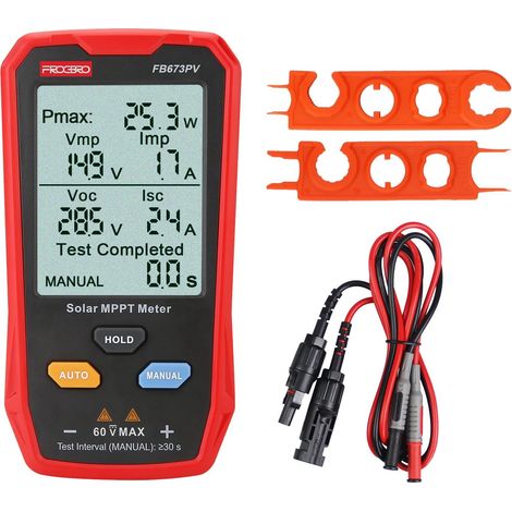 FB673PV Testeur Panneaux Solaires, Multimètre Photovoltaïque 800W Appareil de Mesure MPPT avec Grand Écran LCD,Diagnostic Intelligent de Tension Circuit Ouvert MPPT,Test de Données Modules PV (1/5)