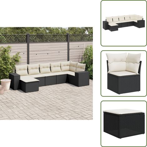 Salon de jardin 7 pcs avec coussins noir résine tressée - Ensemble Salon De Jardin - Meuble Extérieur - Mobilier De Jardin - Salon De Jardin Design - Fauteuil De Jardin (1/5)