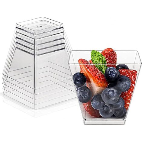 Lot de 50 coupes à dessert carrées 3,5 oz, gobelets en plastique transparent jetables, idéales pour mousse, amuse-bouches et desserts (1/5)