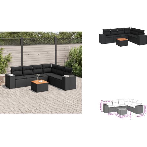 7-tlg. Garten-Sofagarnitur mit Kissen Schwarz Poly Rattan - Gartensorte - Gartenmöbelset - PE-Rattan Möbel - Outdoor Lounge Set - Esstischgarnitur (1/3)