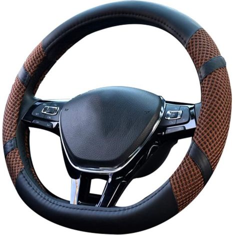 D Forme Couvre Volant de Voiture Haute Qualite Volant Universel Respirant Volant Durablede Protecteur Antidérapant pour diamètre 38cm(15") (D- Café)- (1/3)