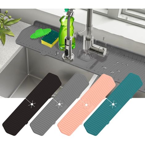 Protection anti-éclaboussures pour robinet de cuisine/évier, grand tapis récupérateur d'eau en silicone, tapis d'égouttage à placer derrière le robinet pour la cuisine et la salle de bain. (1/5)