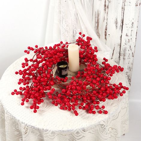 Guirlande En Rotin Artificiel - Branches Simulées Avec Baies Rouges - 175 cm - Décoration De Noël Intérieure Et Extérieure - 1 Pièce (1/5)