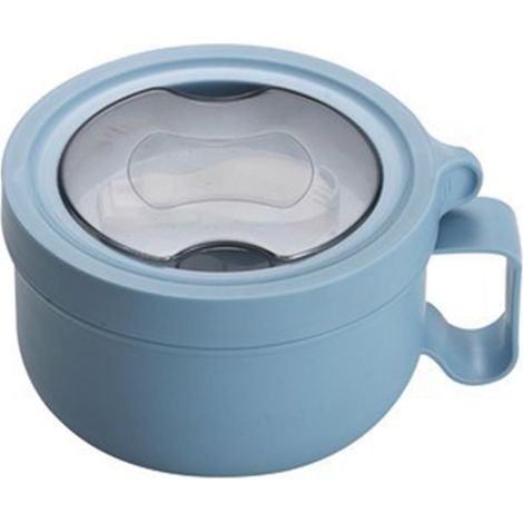 Bol isotherme étanche en acier inoxydable 304 avec poignée, idéal pour les nouilles et les bentos, 850 ml, bleu.