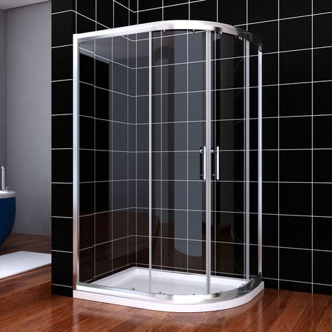 ELEGANT 1000 x 800 mm offset Quadrant Shower Enclosure 6mm Tempered Sliding Glass Cubicle Door (1/6)