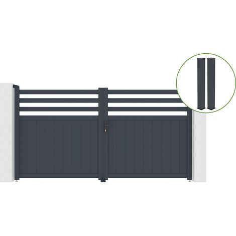 Puerta abatible 3m NEVIS H.160cm aluminio gris + 2 postes 20x20cm H.190cm (1/5)