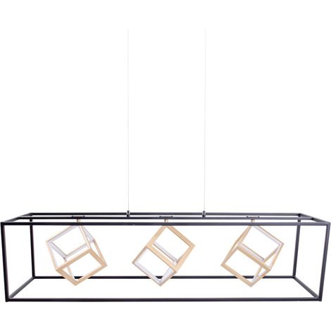 Suspension LED Design 3 Cubes en Métal Noir Mat et Doré 100 cm Dimmable 3 Niveaux Blanc Chaud - PANGIVO (1/5)