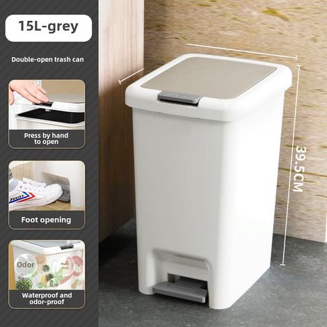 Cubo de basura doméstico modelo 2025, apto para cocina, baño, aseo, salón, dormitorio y uso comercial cubo con pedal y tapa (15 l, apertura manual [cocina/salón]). (1/5)