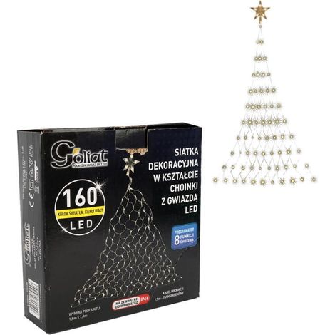 Rete luminosa a forma di albero di Natale con stella a LED, colore bianco caldo. (1/5)