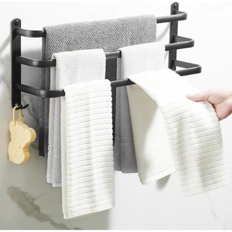 Porte Serviette 3 Barres Mural Étagère de Salle de Bain en Acier Inoxydable Suspendue pour Salle de Bain Cuisine-50cm (1/4)