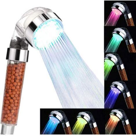 Pommeau de Douche Anticalcaire LED à Économie d'Eau, Douchette avec Filtre Ion et Pierre Spa (1/4)