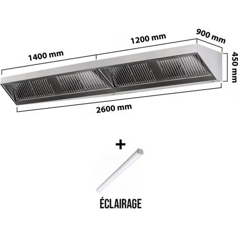 Hotte murale sans moteur 2600x900x450 mm avec éclairage, filtre et robinet de vidange PREMIUM - GOLDINOX (1/4)