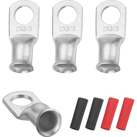 4 Pièces 2 AWG M10 Cosse De Batterie Embouts À Anneau, 3/8" 10mm Embout À Câble À Serrage En Cuivre, Gainage Thermorétractable 3:1, Argent (1/5)