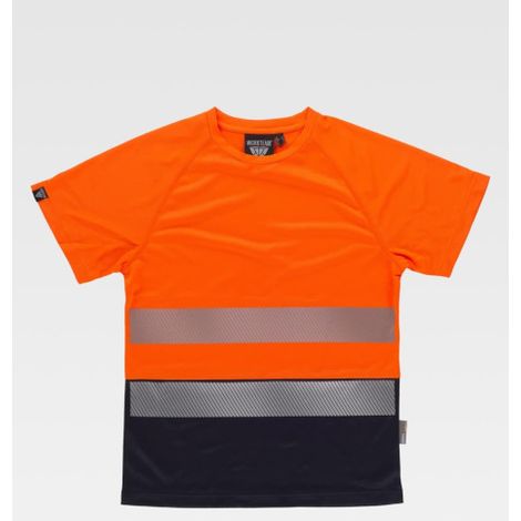 Camiseta de alta visibilidad combinada manga corta en poliéster micropiqué con cintas reflectantes segmentadas C3975 WORKTEAM S Naranja A.V.+Marino (1/5)