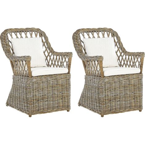 Set of 2 Garden Armchairs with Cushions MAROS Rattan Natural