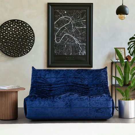 Canapé 2 places velours bleu nuit plissé 145 cm ARVEN (1/5)