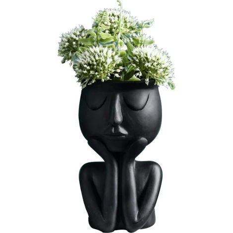 Pot de fleur visage humain, jardinière succulente originale, vase sculpture artistique portrait créatif (1/4)