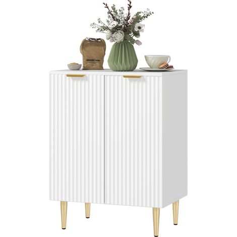 Weißes Küchen-Sideboard 60x40x80 cm mit 2 Türen, verstellbarem Einlegeboden und erhöhten Metallbeinen