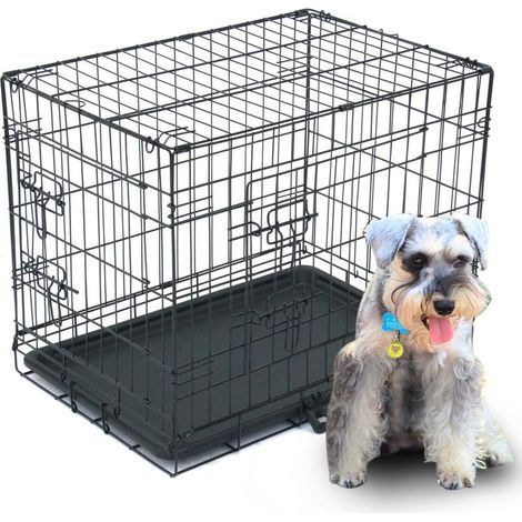Robuste Hundebox, 63 x 44 x 50,5 cm, für große und mittelgroße Hunde, mit doppelter, abnehmbarer Tür, leicht zu reinigen, Hundelaufstall (1/4)